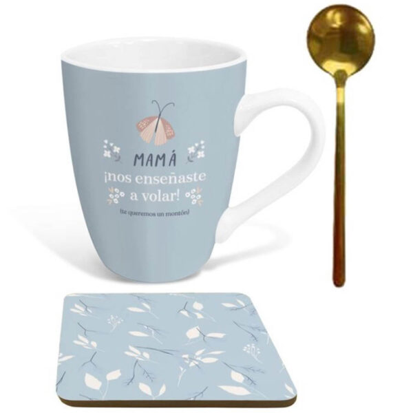 Juego mug con cuchara y posavasos