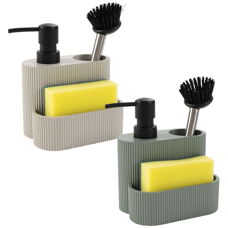Dispensador de jabón con estropajo y cepillo de poliresina