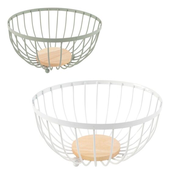 Frutero de metal con base de madera.