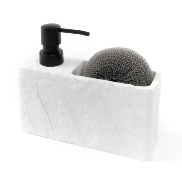 Dispensador de jabón con estropajo pizarra blanco de resina