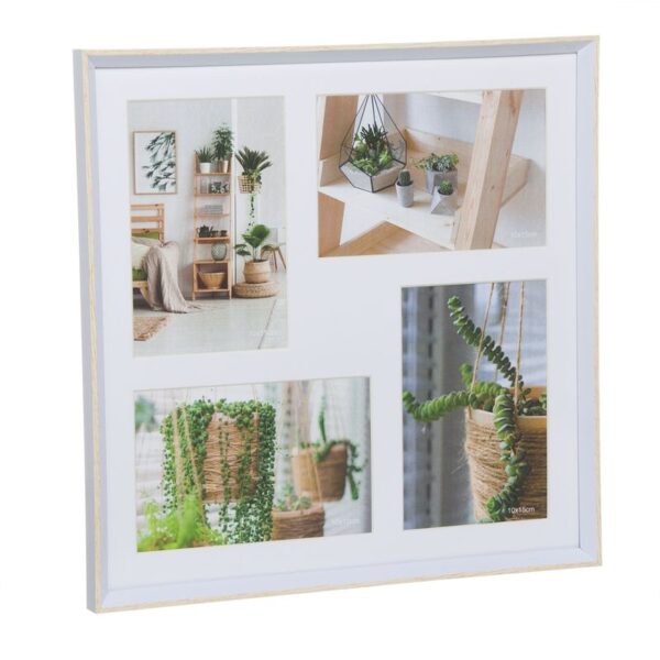 Portafotos cuádruple 10x15 blanco de plástico