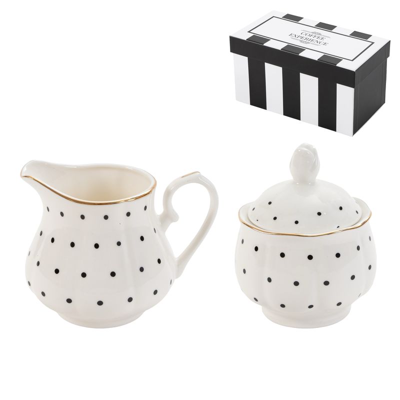 Juego de lechera y azucarero con diseño clásico de topos