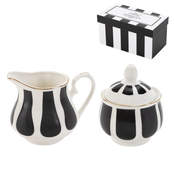 Juego de lechera y azucarero con diseño clásico de rayas de cerámica