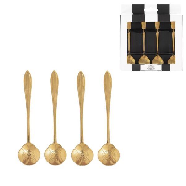 Juego de 4 cucharas de café fabricadas en cerámica y decoradas con forma floral