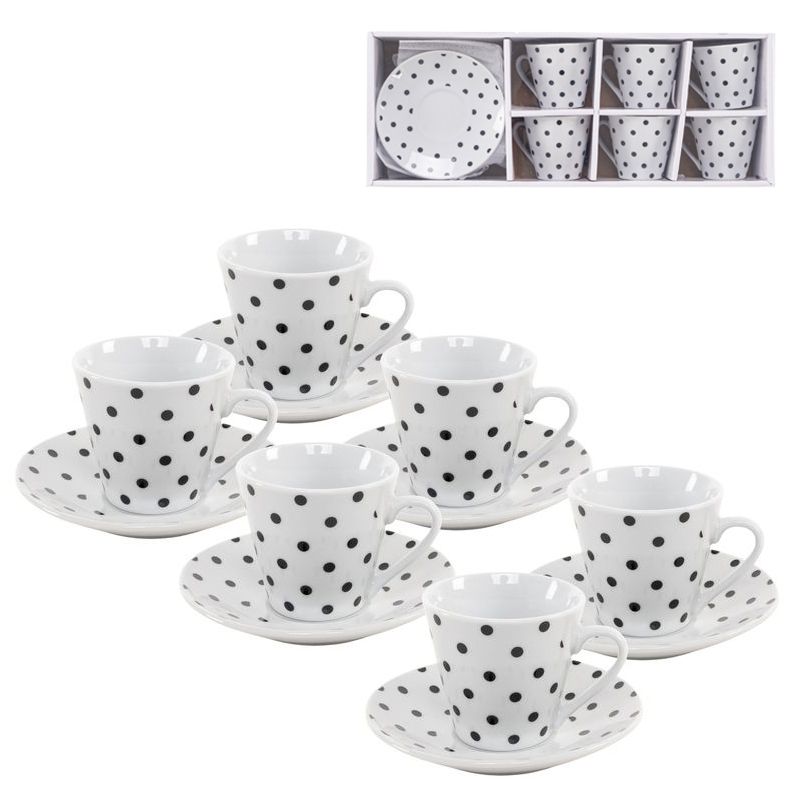 Set de 6 tazas de café de 90 ml con plato de cerámica