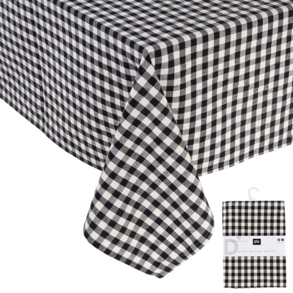Mantel vichy negro con cuadros blancos 145×240 cm.