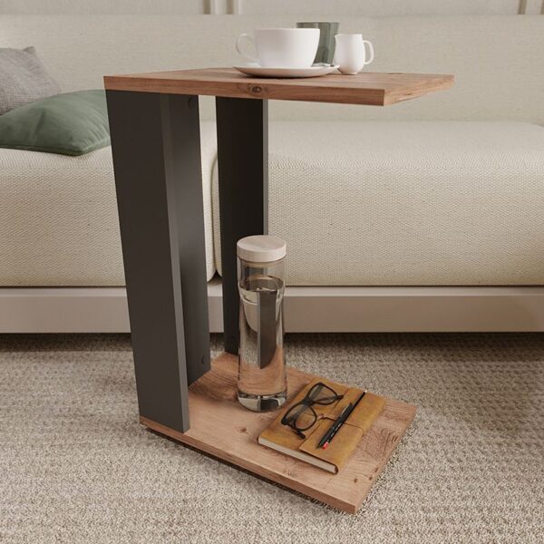 Mesa auxiliar de madera y metal 42.2 x 28.4 x 62cm