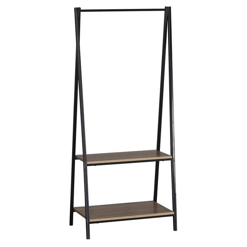 Perchero de 2 estantes de metal con diseño vertical.