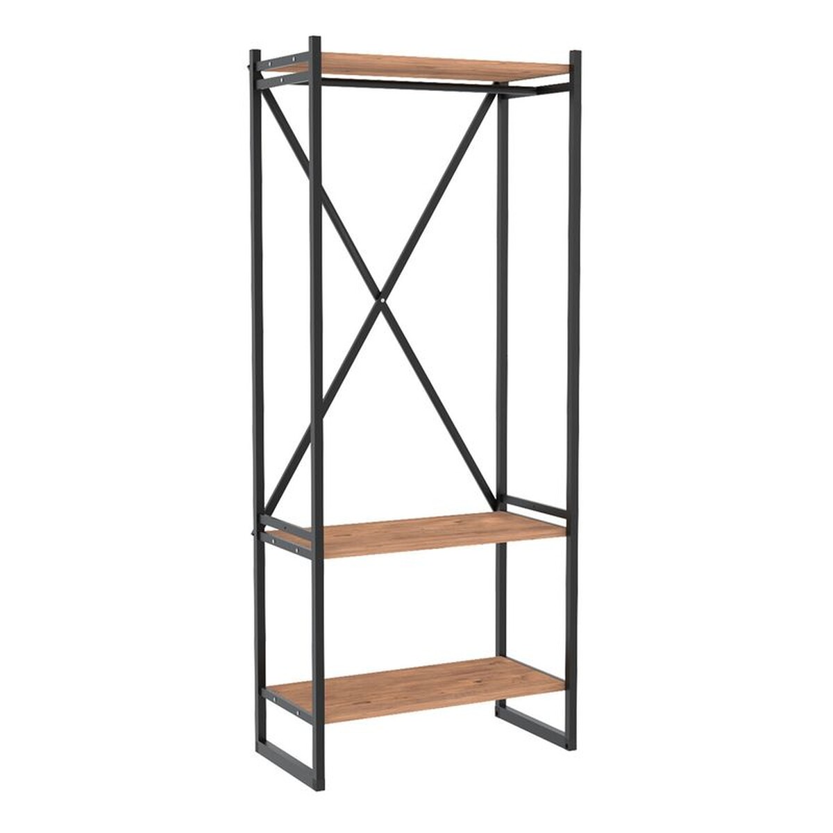 Perchero zapatero industrial de madera y metal con 3 estantes – 66×34×160 cm